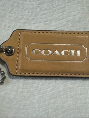 Coach 3” Tan Leather Logo Tag with Silver Embossing